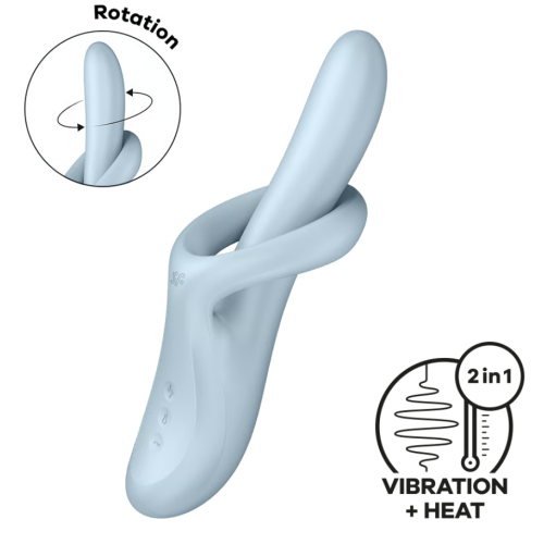 Нагревающий вибратор-кролик c ротацией голубой ﻿Heat Flex 4 Satisfyer