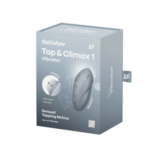 Клиторальный вибростимулятор с пульсацией серо-голубой Tap аnd Climax 1 Satisfyer
