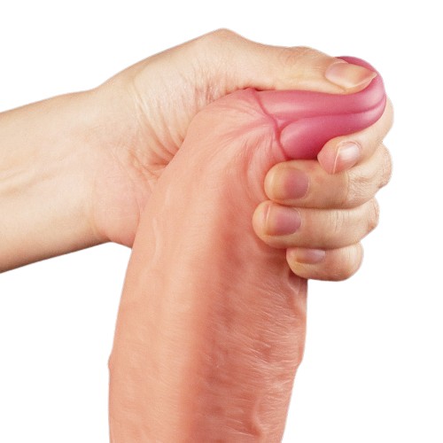 Большой фаллос на присоске с мошонкой Dual Layered Silicone Cock 26 см