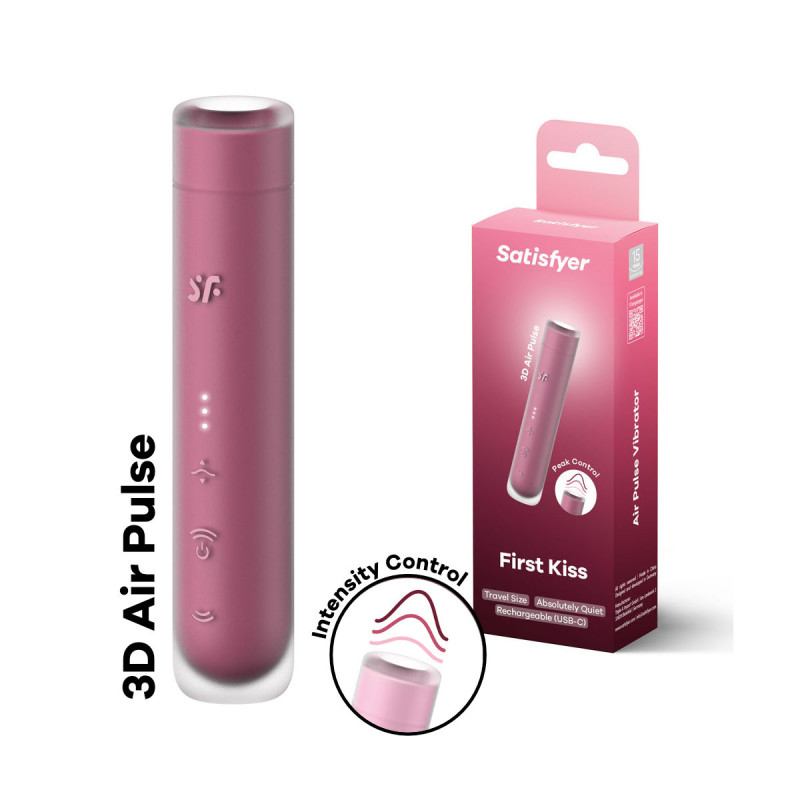 Вакуумно-волновой бесконтактный стимулятор клитора розовый First Kiss Satisfyer