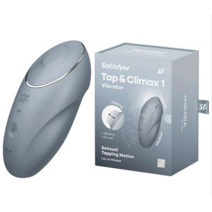 Клиторальный вибростимулятор с пульсацией серо-голубой Tap аnd Climax 1 Satisfyer