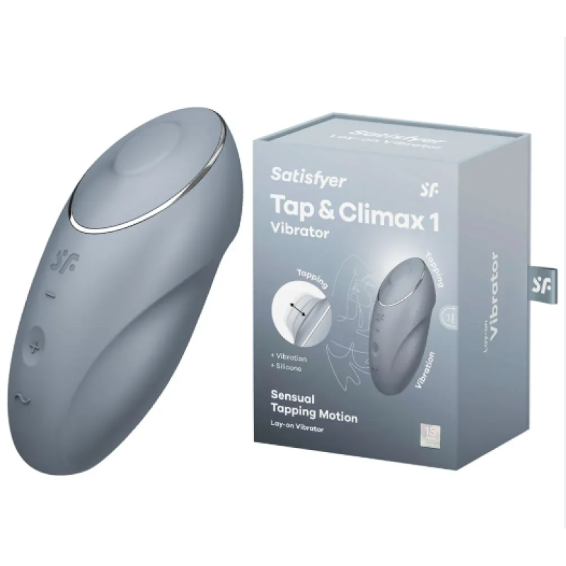 Клиторальный вибростимулятор с пульсацией серо-голубой Tap аnd Climax 1 Satisfyer