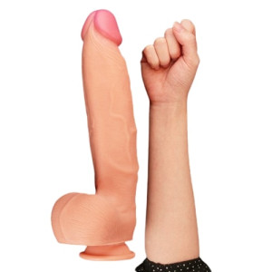 Большой фаллос на присоске с мошонкой Dual Layered Silicone Cock 30 см (иной угол)