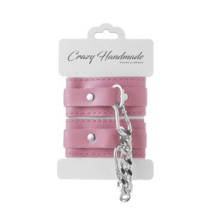 Наручники скругленные розовые с серебрянной цепочкой Crazy Handmade
