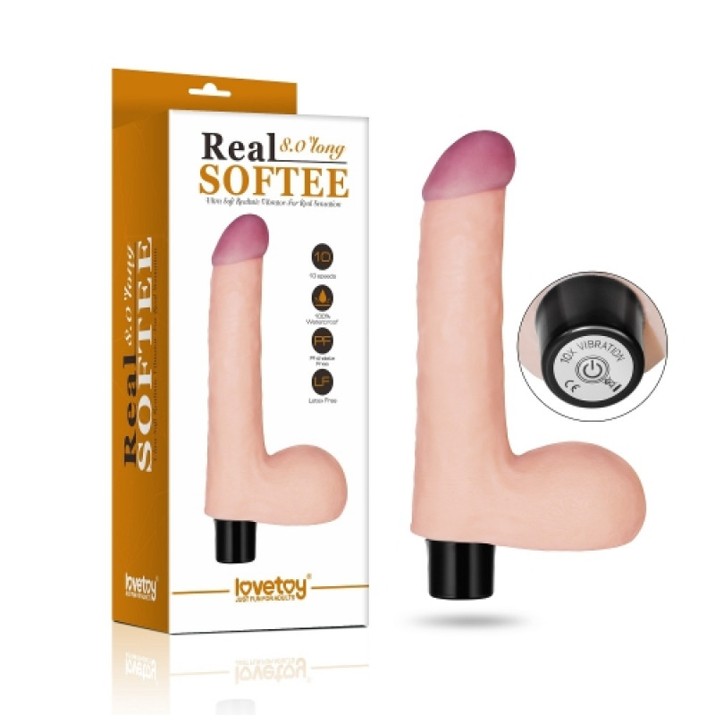 Реалистичный вибратор с мошонкой REAL SOFTEE 20 см