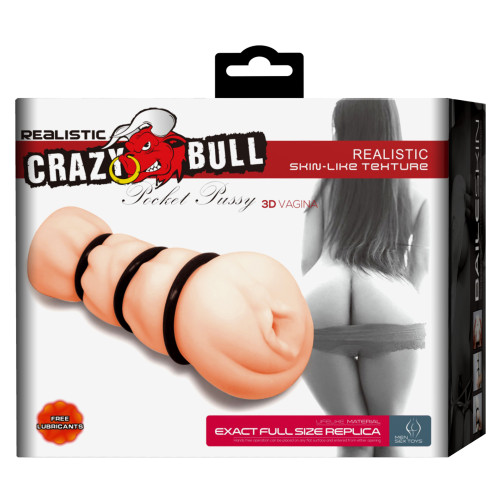 Реалистичный мастурбатор вагина с массажными кольцами Crazy bull