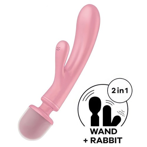 Двусторонний вибратор с клиторальным стимулятором Wand + Rabbit Triple Lover Pink Satisfyer