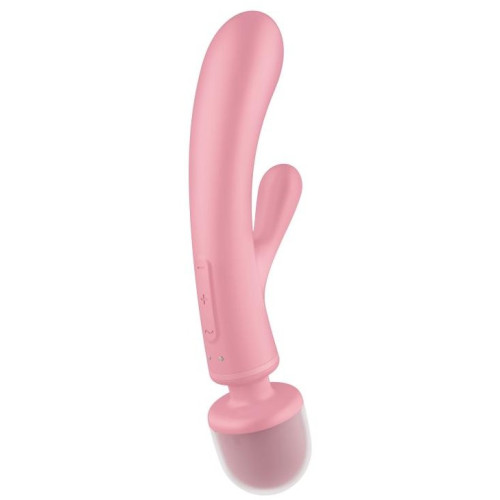 Двусторонний вибратор с клиторальным стимулятором Wand + Rabbit Triple Lover Pink Satisfyer