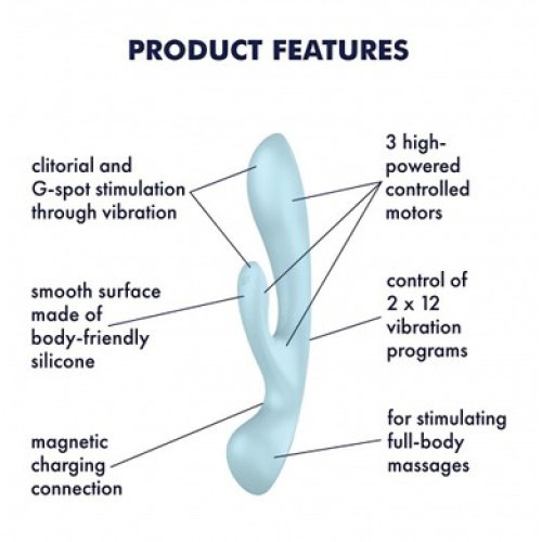 Двусторонний вибратор с клиторальным стимулятором Triple Oh Blue Satisfyer