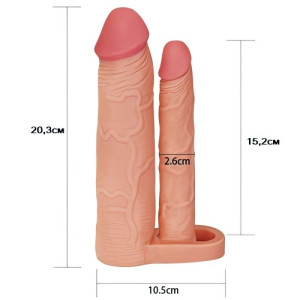 Удлиняющая насадка для двойного проникновения Pleasure X Tender Double Penis Sleeve + 5 см (иной угол)