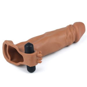 Удлиняющая насадка на пенис с вибрацией мулат X-Tender Penis Sleeve + 6 см (иной угол)