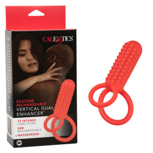 Двойное виброкольцо с насадкой для двойного проникновения Silicone Rechargeable Vertical Dual Enhancer