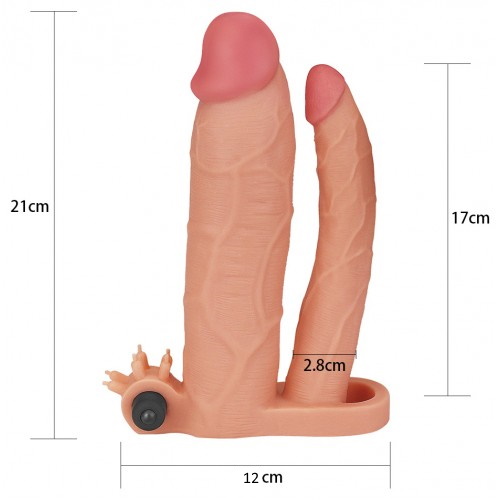 Удлиняющая вибронасадка для двойного проникновения Pleasure X Tender Vibrating Double Penis Sleeve + 8 см