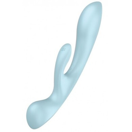 Двусторонний вибратор с клиторальным стимулятором Triple Oh Blue Satisfyer
