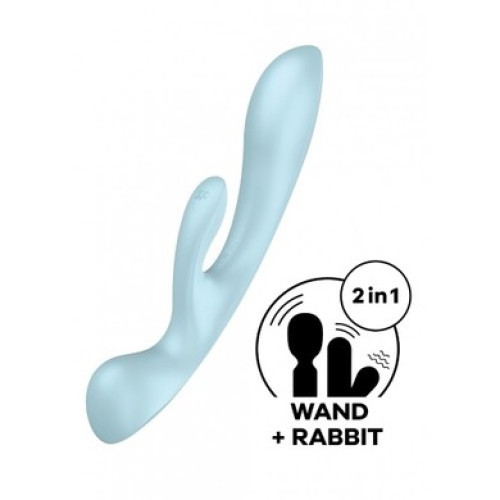 Двусторонний вибратор с клиторальным стимулятором Triple Oh Blue Satisfyer