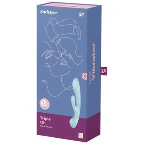Двусторонний вибратор с клиторальным стимулятором Triple Oh Blue Satisfyer