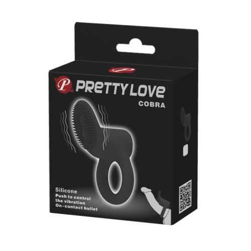 Виброкольцо с клиторальным стимулятором Pretty Love Cobra черное