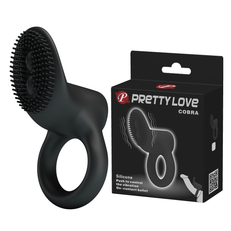 Виброкольцо с клиторальным стимулятором Pretty Love Cobra черное