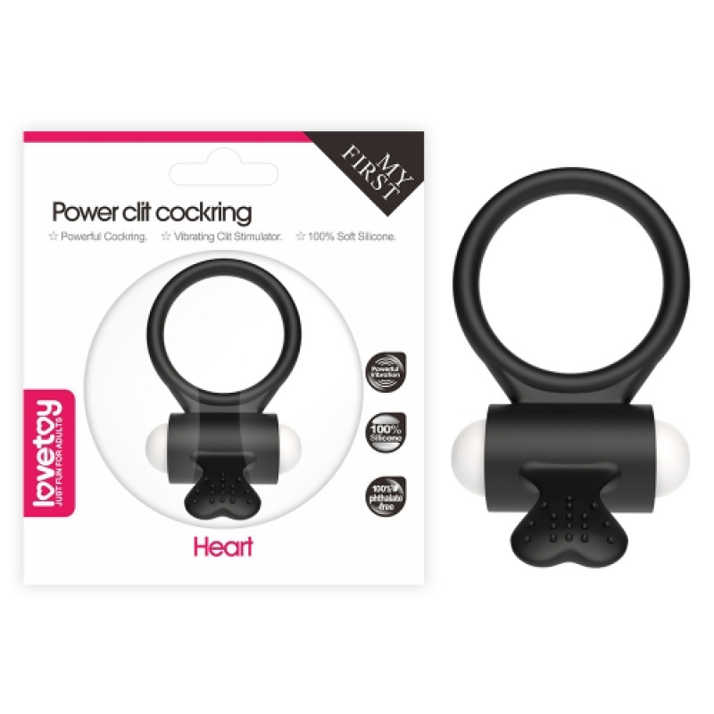 Виброкольцо чёрное Power Heart Clit Cockring