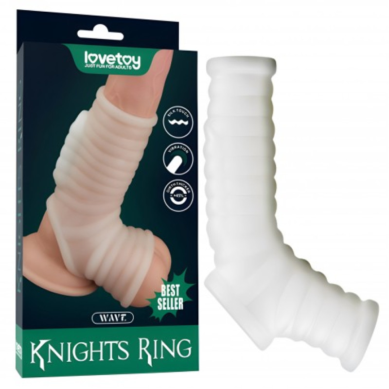 Рельефная вибронасадка на пенис и мошонку Vibrating Wave Knights Ring with Scrotum Sleeve