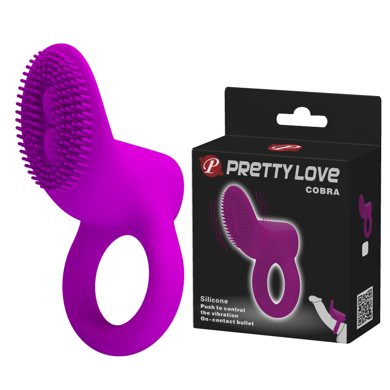 Виброкольцо с клиторальным стимулятором Pretty Love Cobra розовое