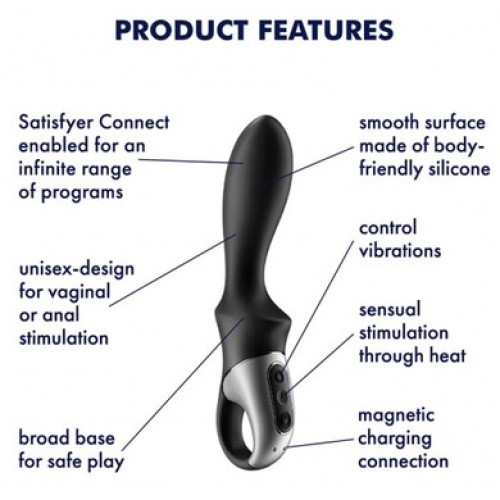 Анальный смарт-вибратор с функцией нагрева черный Heat Climax Satisfyer