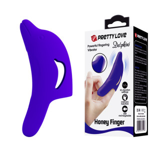 Пальчиковый вибратор-«дельфин» синий Delphini Honey Finger Pretty Love