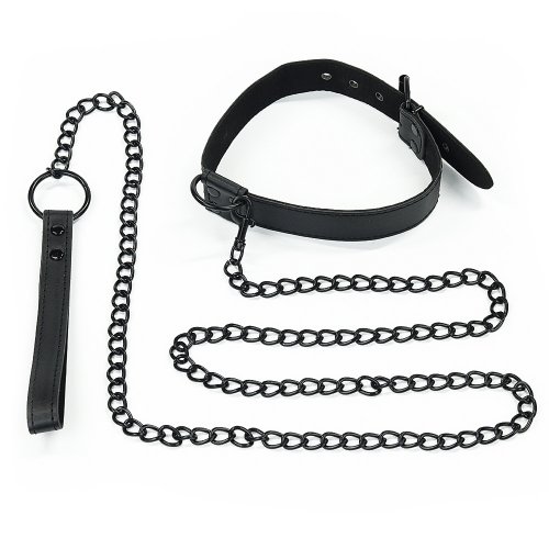 Ошейник с поводком на цепи Bondage Fetish Black Matt Collar With Leash