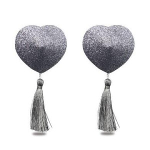 Серебристые пэстисы для груди Reusable Glitter Heart Tassel Nipple Pasties (иной угол)