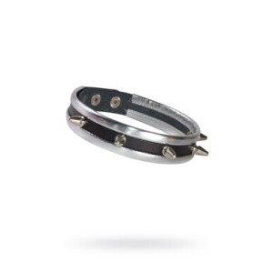 Ошейник с шипами серебристый кожаный (иной угол)