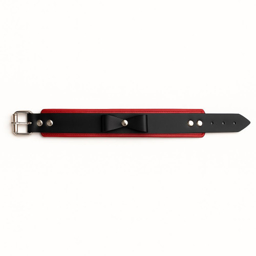 Ошейник с бантиком из эко-кожи черно красный