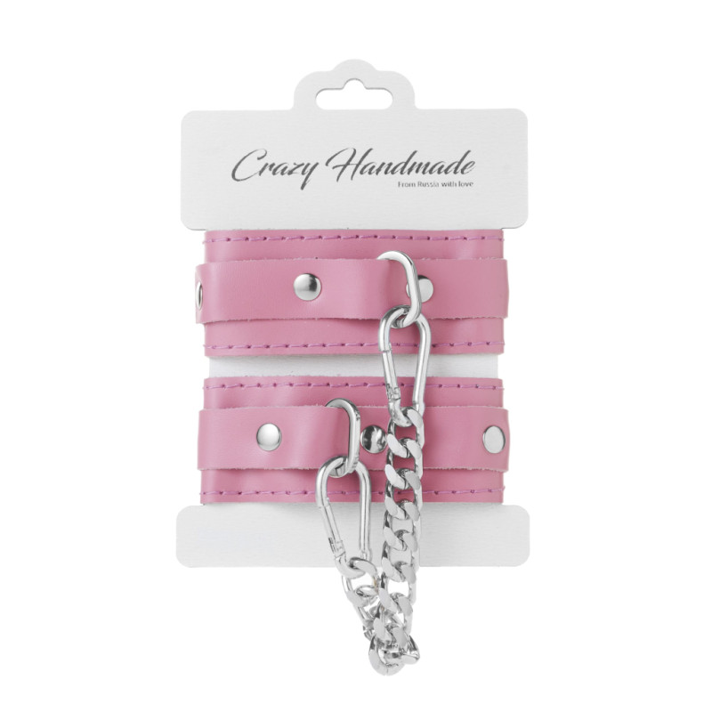 Оковы скругленные розовые с серебрянной цепочкой Crazy Handmade