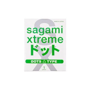 Презервативы анатомической формы с рельефными точками латексные Sagami Xtreme dots Type-E (1 шт) (иной угол)
