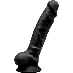 Реалистичный фаллоимитатор с мошонкой на присоске с эффектом памяти черный SILEXD Model 1 17,6 см