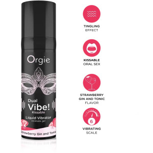 Съедобный жидкий вибратор со вкусом клубники и джин-тоника DUAL VIBE! KISSABLE 15 мл (иной угол)