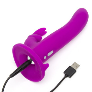 Страпон с вибрацией перезаряжаемый Happy Rabbit Strap-on Kit фиолетовый (иной угол)