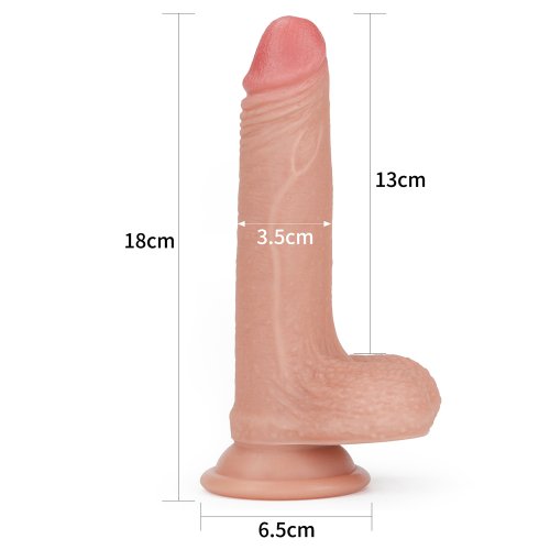 Реалистичный фаллоимитатор на присоске с мошонкой Dual-Layered Silicone Cock 18 см