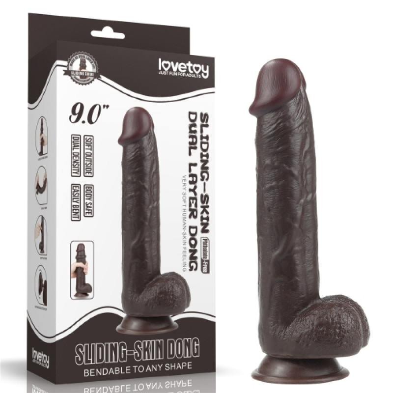 Черный фаллоимитатор на присоске Lovetoy Sliding-Skin Dual Layer Dong 24 см