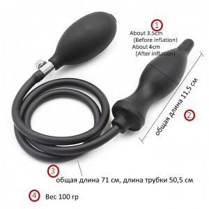 Расширяющаяся анальная пробка черная с грушей (иной угол)