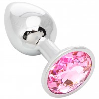Металлическая анальная пробка с розовым камушком S