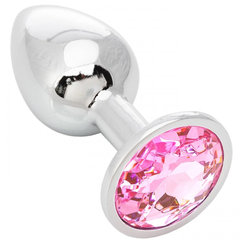 Металлическая анальная пробка с розовым камушком S