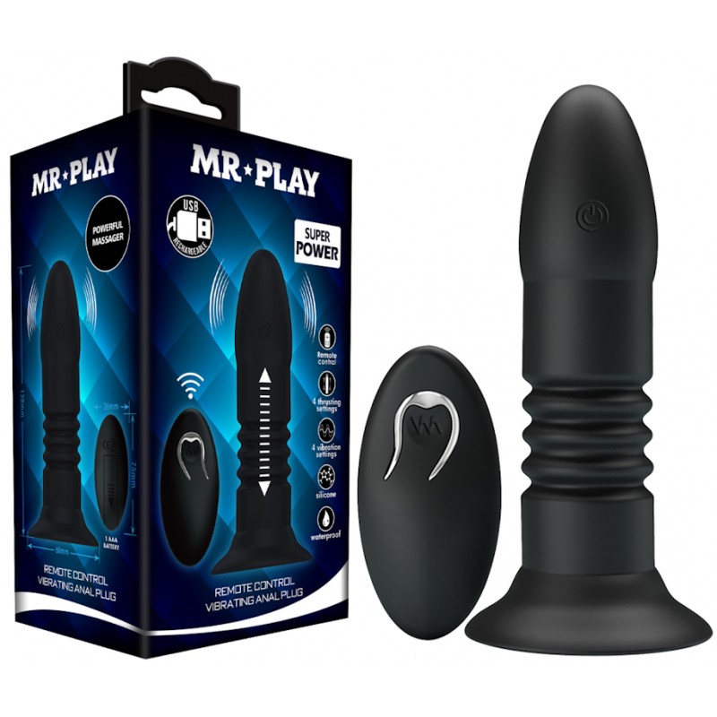 Анальная вибровтулка Mr Play с поступательными движениями и беспроводным управлением