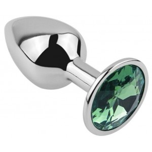 Металлическая анальная пробка с зеленым камушком L