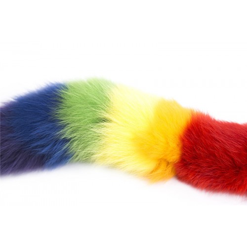 Металлическая анальная пробка S с длинным разноцветным хвостиком 40 см