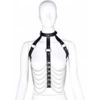 Сбруя с ошейником декорированная металлическими цепочками