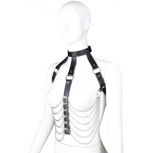 Сбруя с ошейником декорированная металлическими цепочками (иной угол)