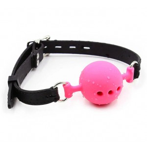 Силиконовый дышащий кляп-шар black-pink S (иной угол)