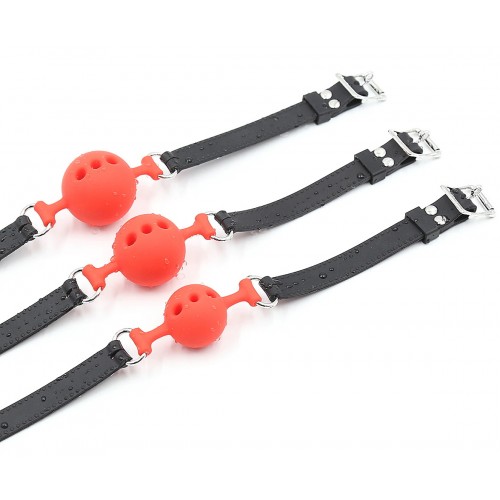 Силиконовый дышащий кляп-шар red-black S