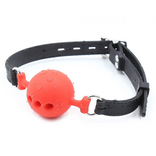 Силиконовый дышащий кляп-шар red-black S