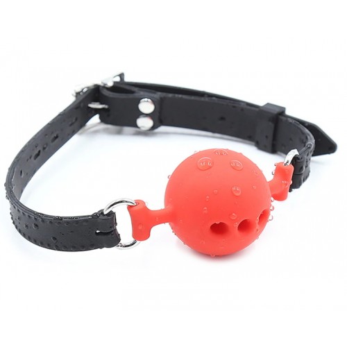 Силиконовый дышащий кляп-шар red-black S